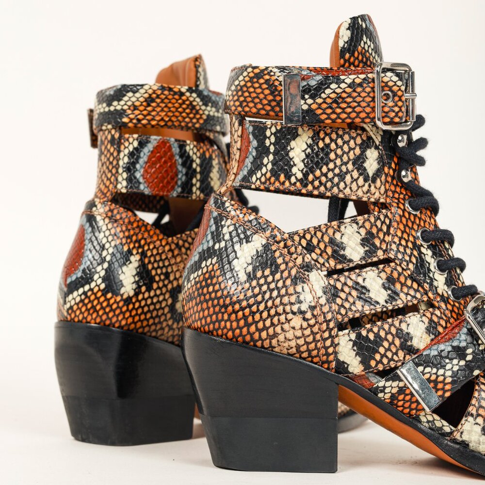 Chloe Rylee Multicolor Purple Python-Print Leather Ankle Boots - Picture 8 of 10